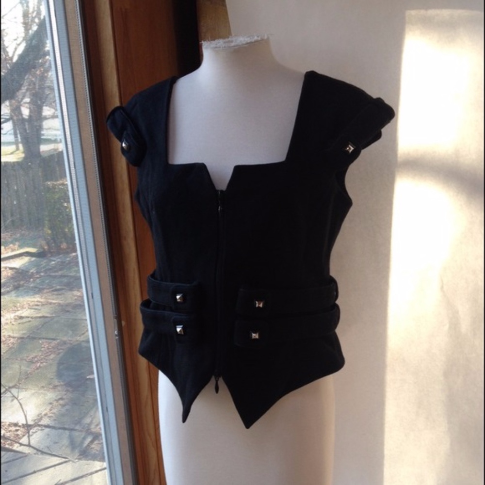 Anne Fontaine black wool studded vest jacket